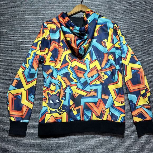 Denis Daily Hoodie Men's Small Blue Abstract Pullover Graffiti Drawstring - Picture 12 of 14